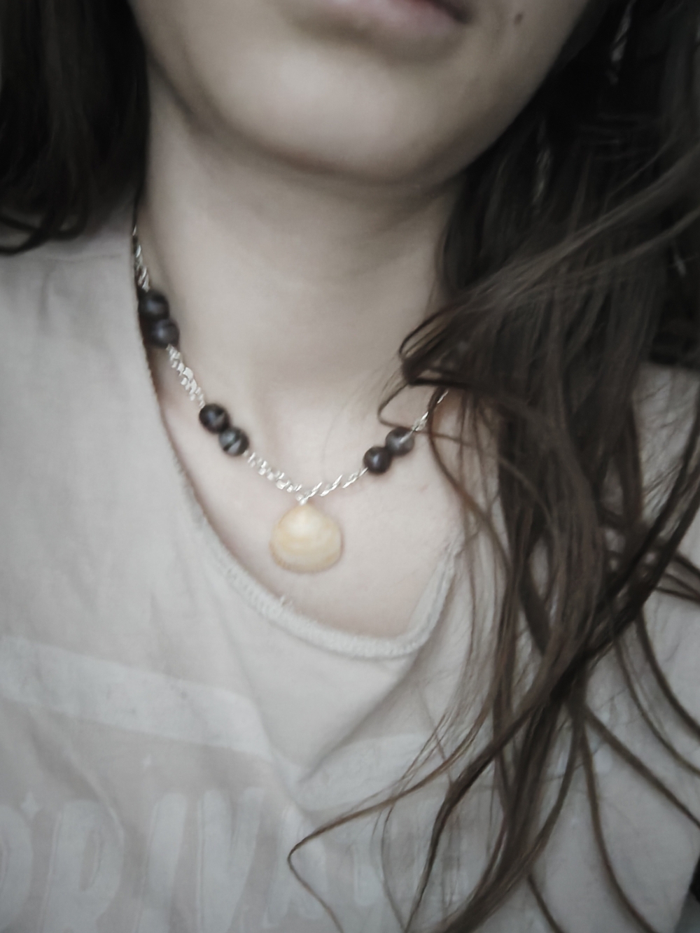 Siren Stormy Beaded Necklace with Cream Shell Pendant